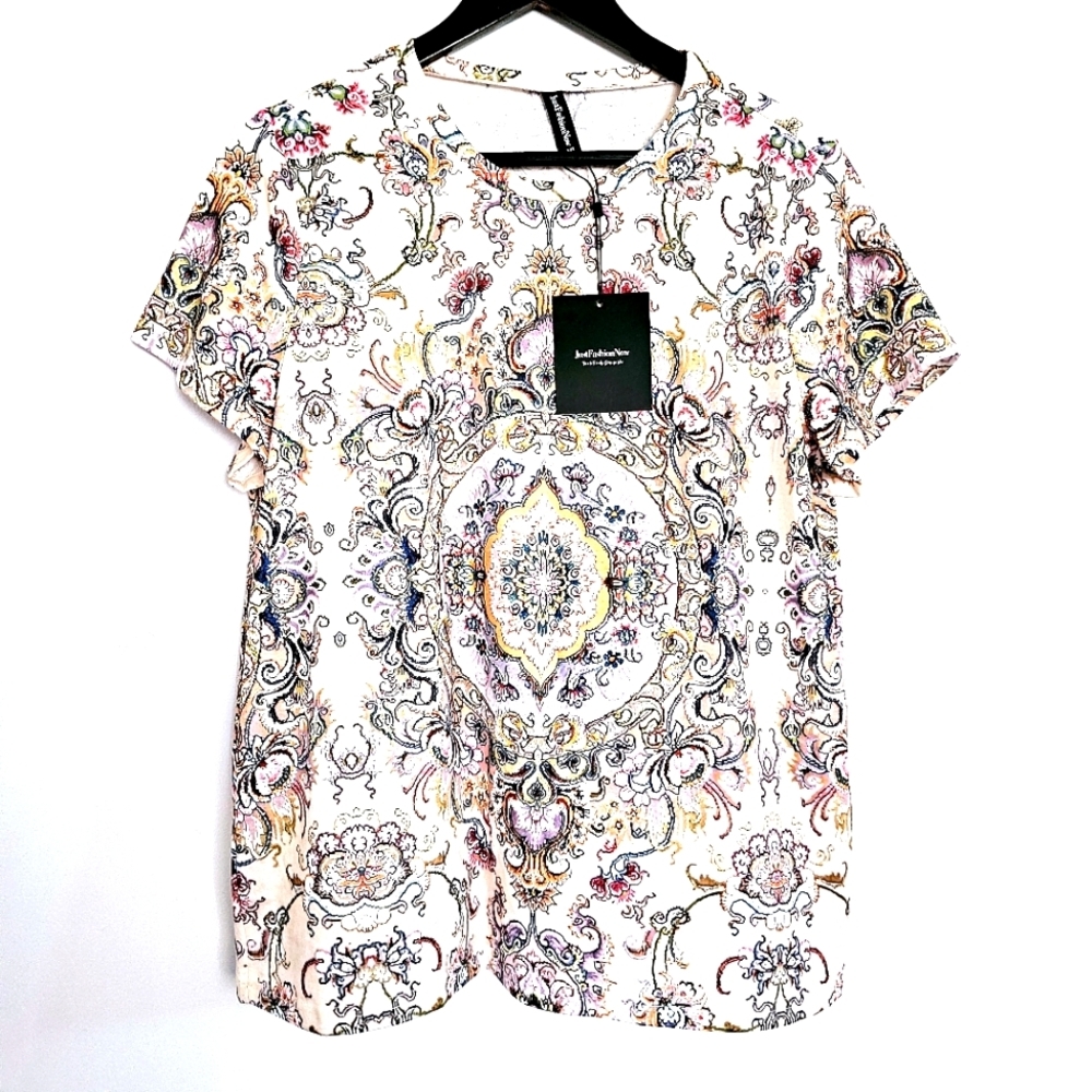 Women's XXL Just Fashion Now Floral/Abstract Multi Color Crew Neck Jersey Top